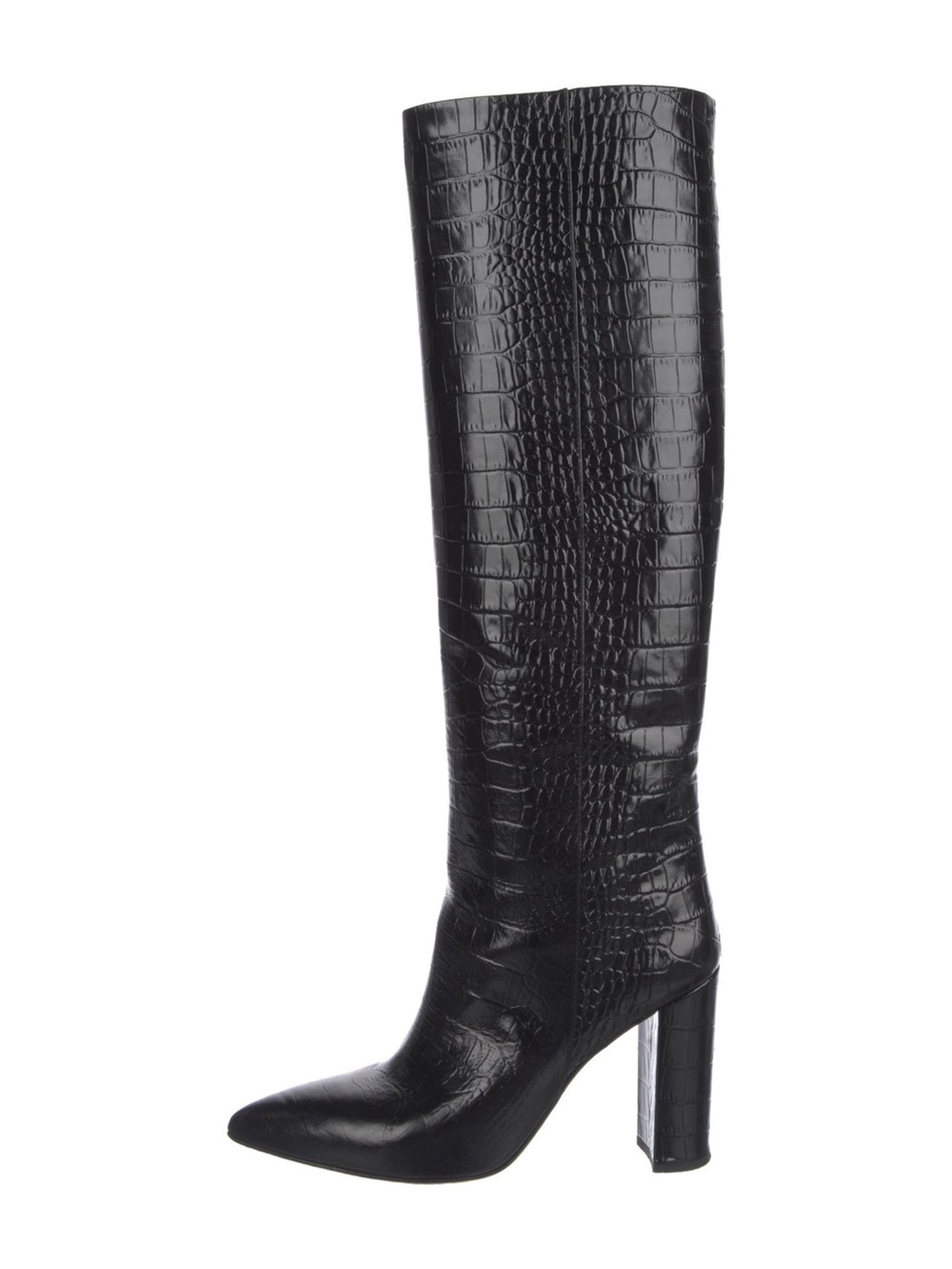 Paris Texas Black Croc Embossed Leather Knee High Boots